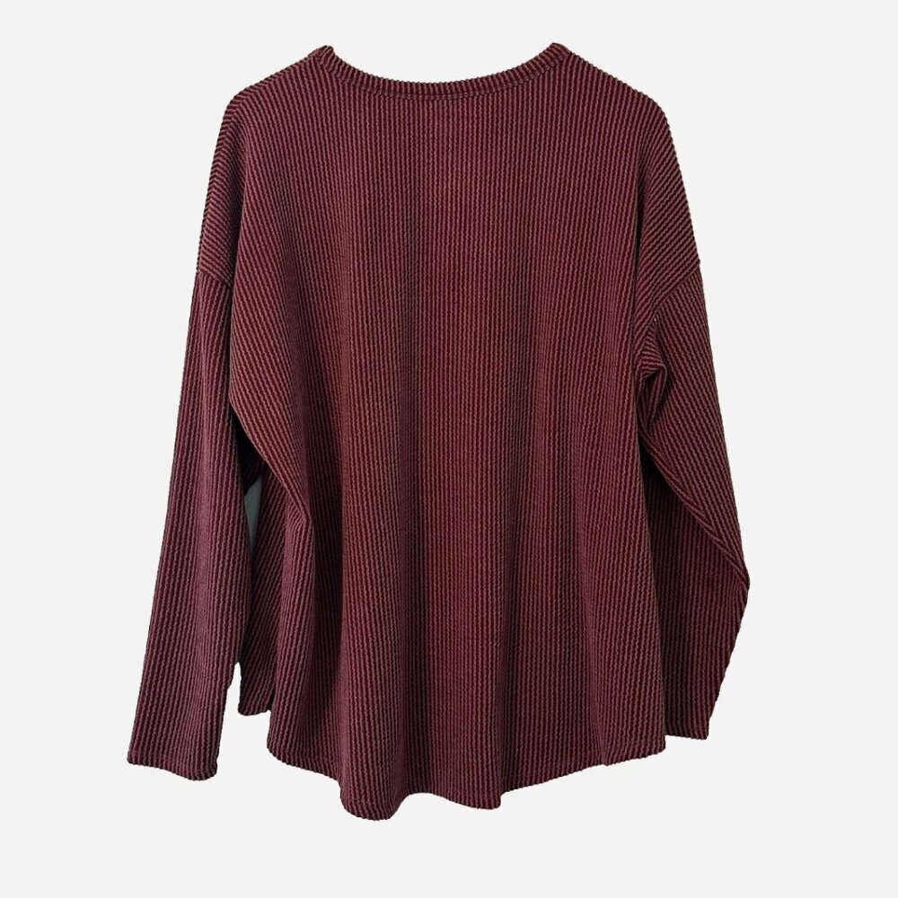Women's XL Cozy Relaxed Ribbed Oversized Pink Burgundy Slouchy Stretch Sweater - Picture 4 of 4